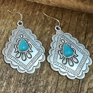 721034 Concho Turquoise Earrings‎ - 2 Inch Long Beauty